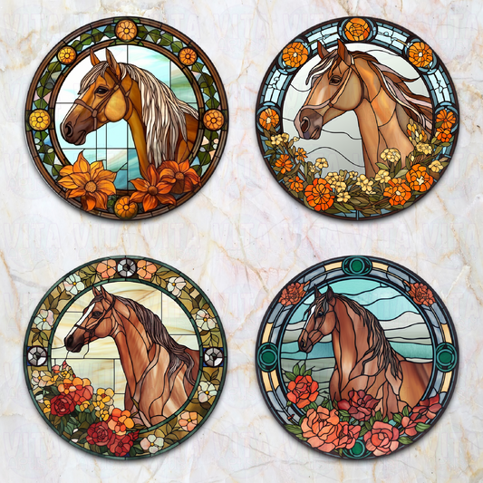 Faux Stained Glass Horses - Ceramic Coaster Set