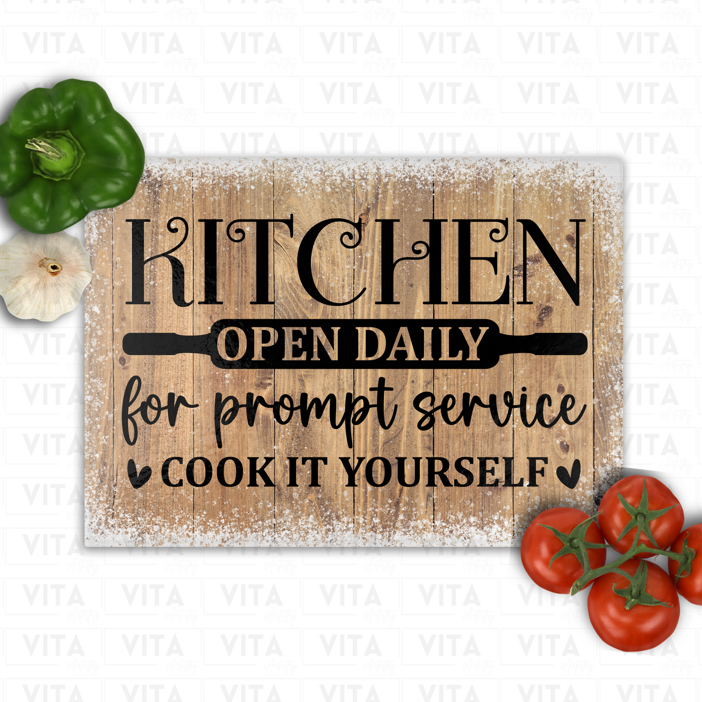 Kitchen Open Daily for Prompt Service Cook it Yourself - Glass Cutting Board