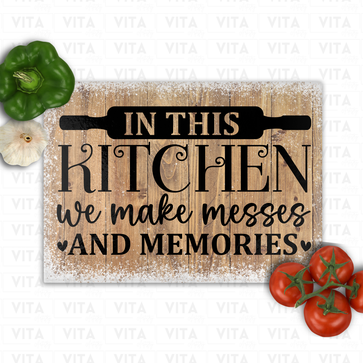 In this Kitchen We Make Messes and Memories - Glass Cutting Board