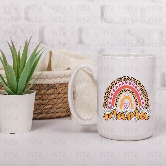 Mama with Leopard and Rainbow Design - Family Ceramic Mug
