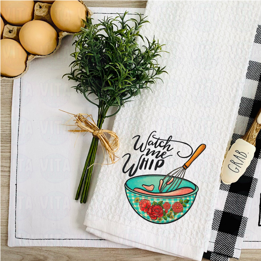 Watch Me Whip - Vintage Style Kitchen Waffle Towel
